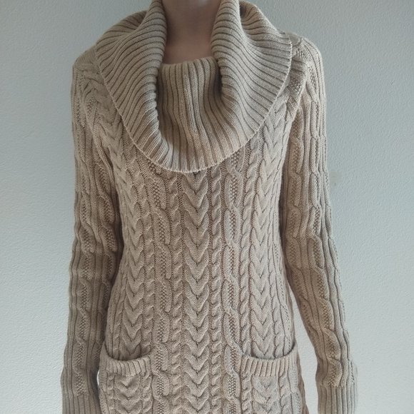 Jeanne Pierre Cowl Neck Sweater Dress, Tan, Size S - Picture 1 of 4